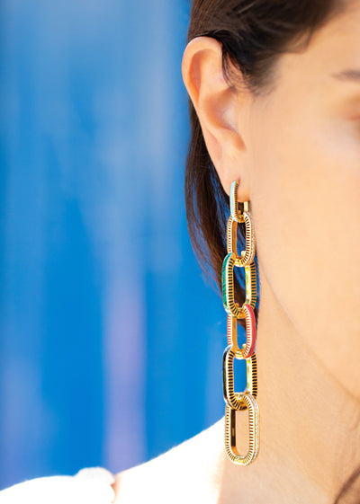 L'Atelier Nawbar black enamel and white diamond 18k gold hoop earrings, interchangeable 2-in-1