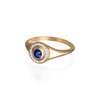 L'Atelier Nawbar 18k yellow gold, white diamond and lapis pinky mini mimette ring