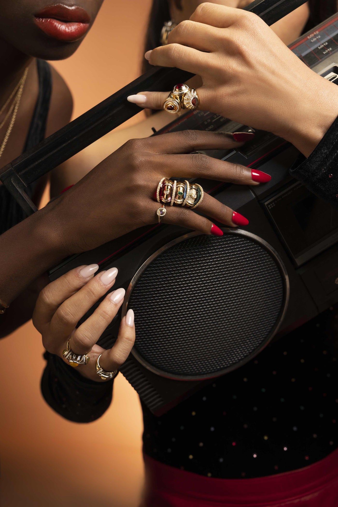 L'Atelier Nawbar 18k yellow gold, white diamond, and gemstone ring stacks