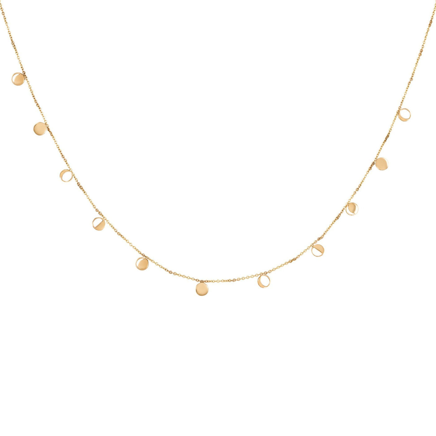 L'Atelier Nawbar 18k yellow gold moon circulation choker with different phases of the moon.