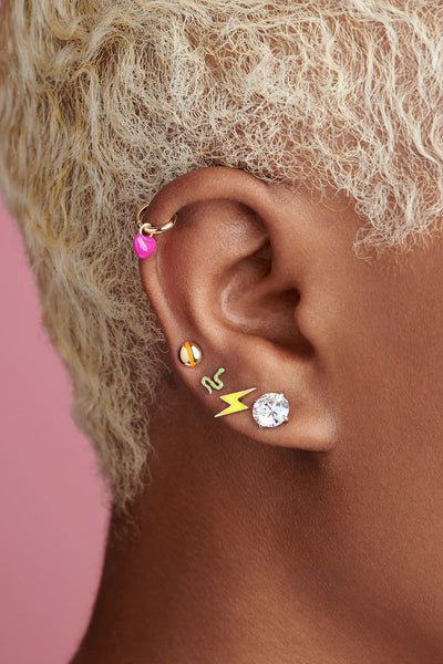 Alison Lou lightning snake nail heart enamel gold earring stud