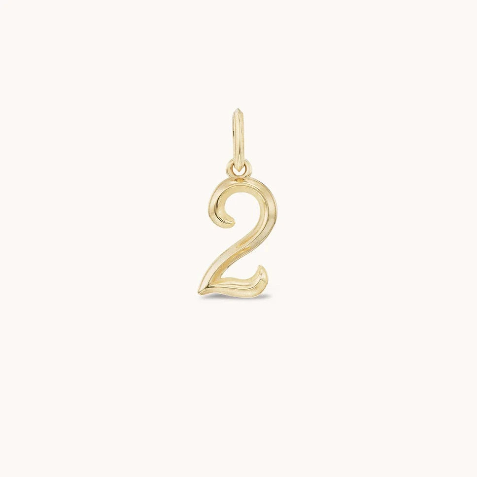 Marlo Laz 14k yellow gold charm featuring raised gold details numerology lucky number 2