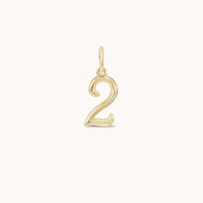 Marlo Laz 14k yellow gold charm featuring raised gold details numerology lucky number 2