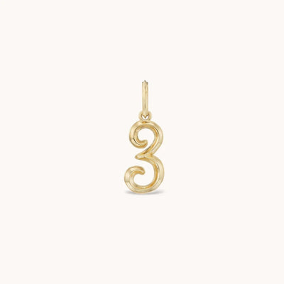 Marlo Laz 14k yellow gold charm featuring raised gold details numerology lucky number 3