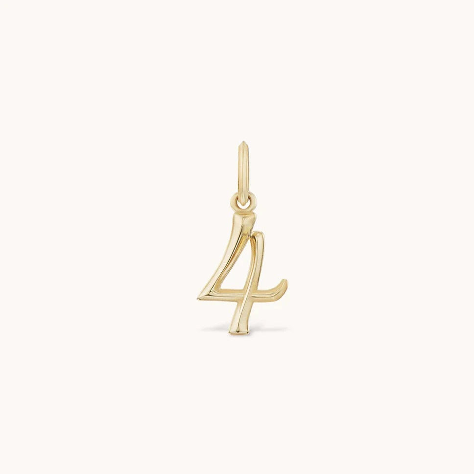 Marlo Laz 14k yellow gold charm featuring raised gold details numerology lucky number 4