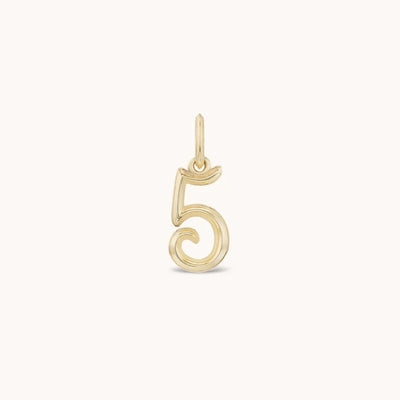 Marlo Laz 14k yellow gold charm featuring raised gold details numerology lucky number 5