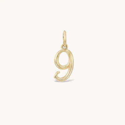 Marlo Laz 14k yellow gold charm featuring raised gold details numerology lucky number 9