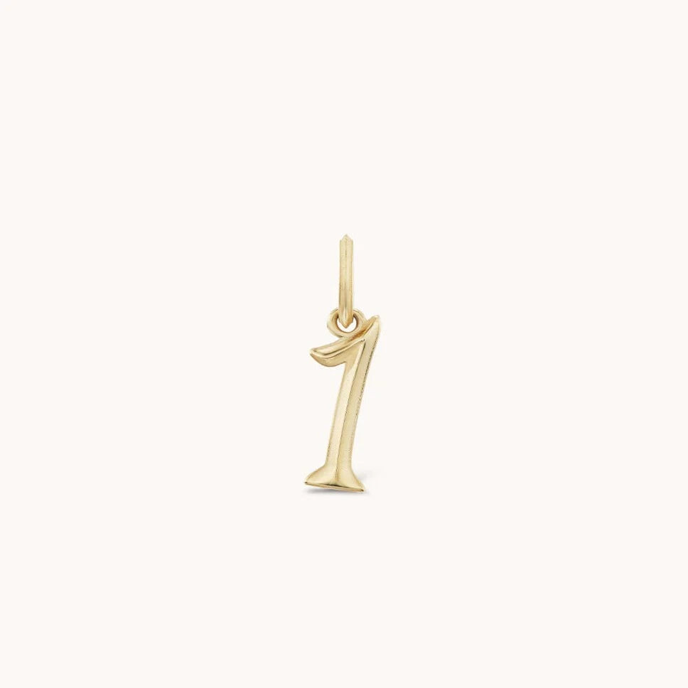 Marlo Laz 14k yellow gold charm featuring raised gold details numerology lucky number 1