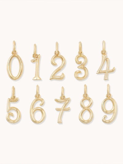 Marlo Laz 14k yellow gold charm numerology lucky numbers number 1, 2, 3, 4, 5, 6, 7, 8, 9, 0