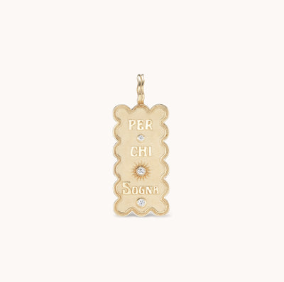 Marlo Laz 14k gold white diamond ID tag Per Chi Sogna charm pendant 