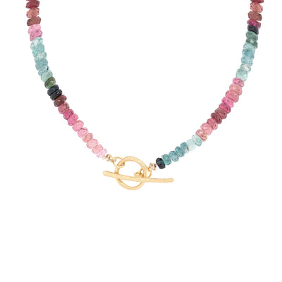 anne sportun 18k hammered yellow gold toggle clasp faceted beaded watermelon tourmaline necklace