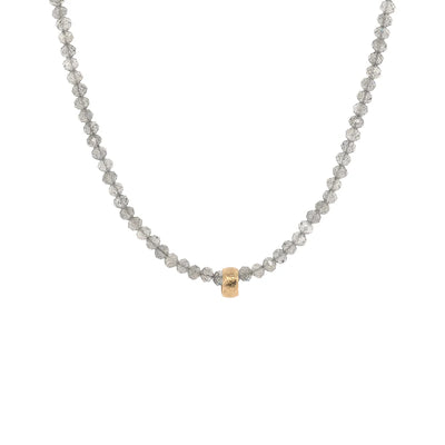 anne sportun 18k yellow gold wrapped faceted beaded labradorite necklace with hammered gold bead