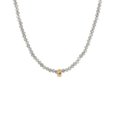 anne sportun 18k yellow gold wrapped faceted beaded labradorite necklace with hammered gold bead