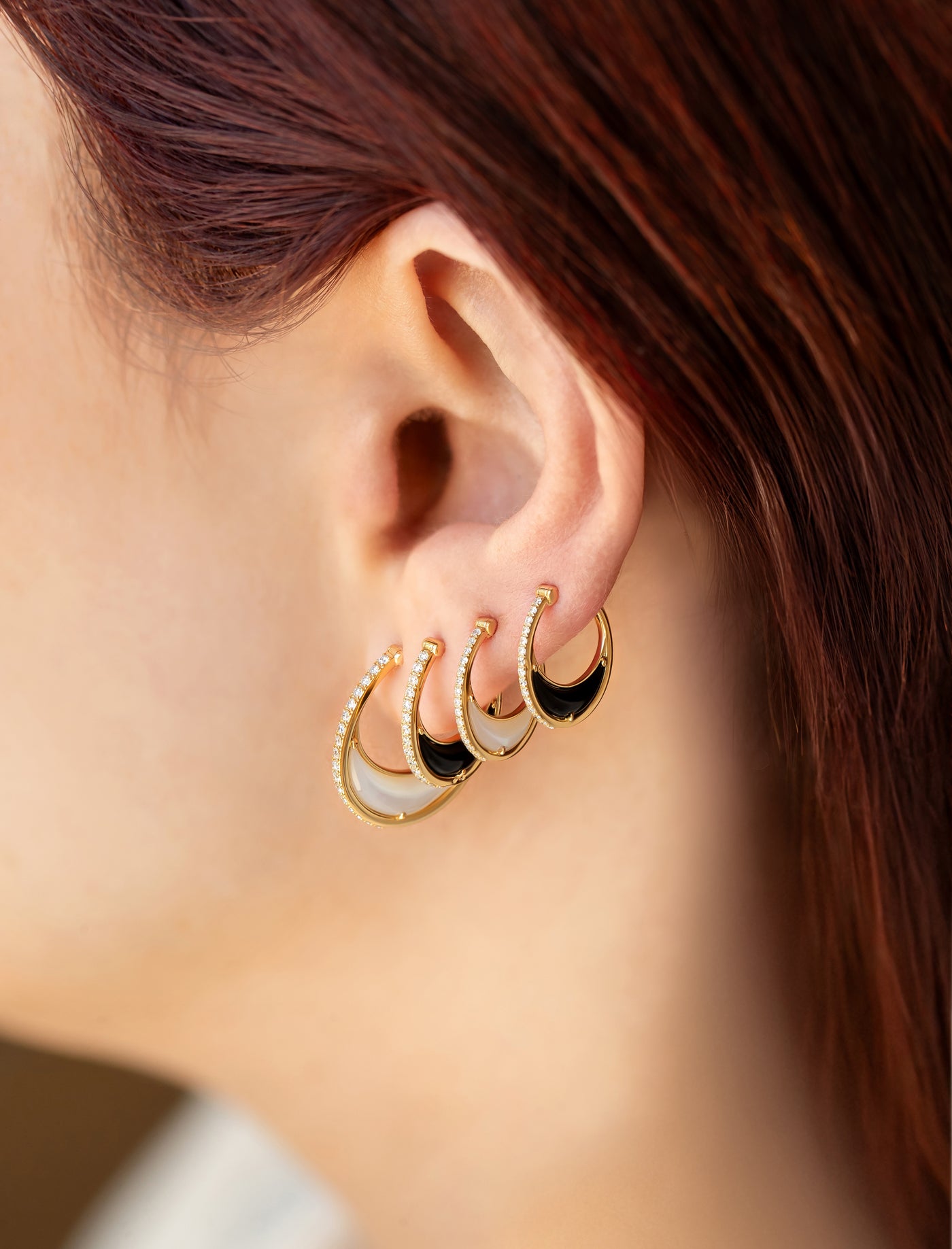 L'Atelier Nawbar 18k yellow gold white diamond white onyx hoop earrings Bloop Earrings