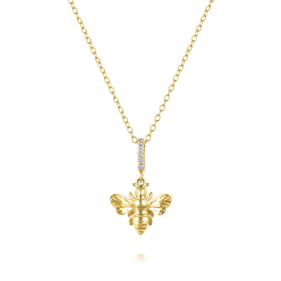 14k yellow gold diamond bee charm necklace pendant abundance kate collins empowering jewelry 