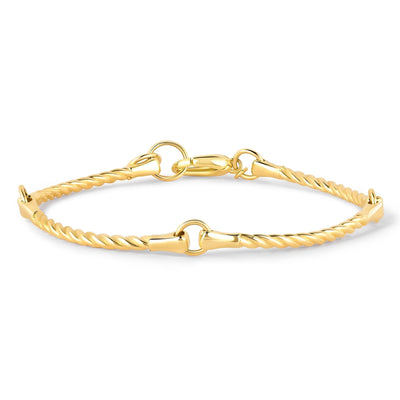 14k solid gold bar links twisted rope bracelet adjustable