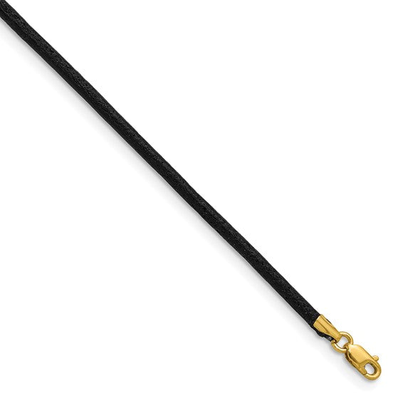 14k gold lobster clasp on a 2mm black leather cord chain