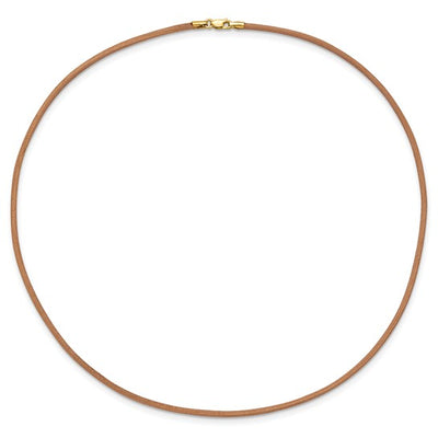 14k gold lobster clasp on a 2mm light brown leather cord chain