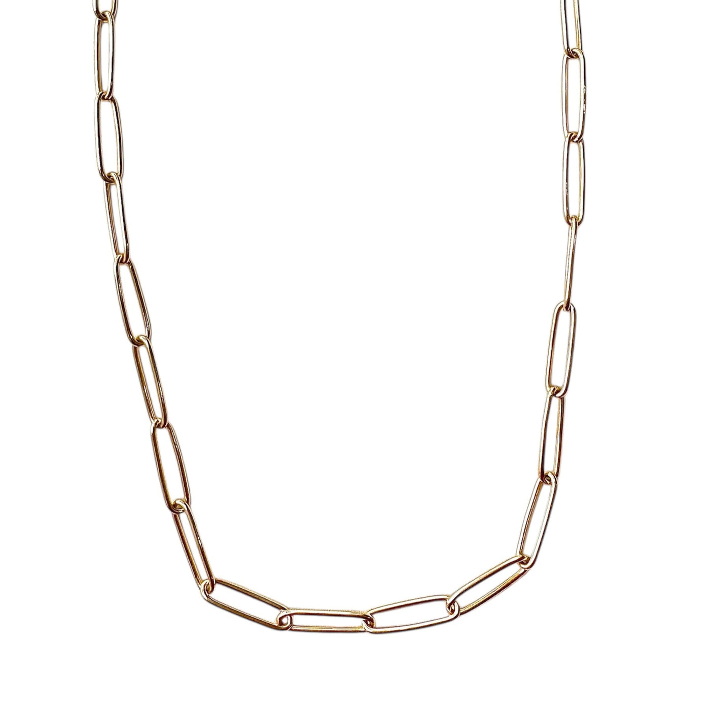 3.8mm 14k yellow gold rounded oval paperclip chain by the inch, 24"