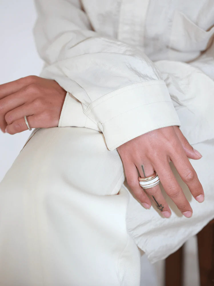 By Pariah White Agate ring with a gold 14k yellow gold band 
