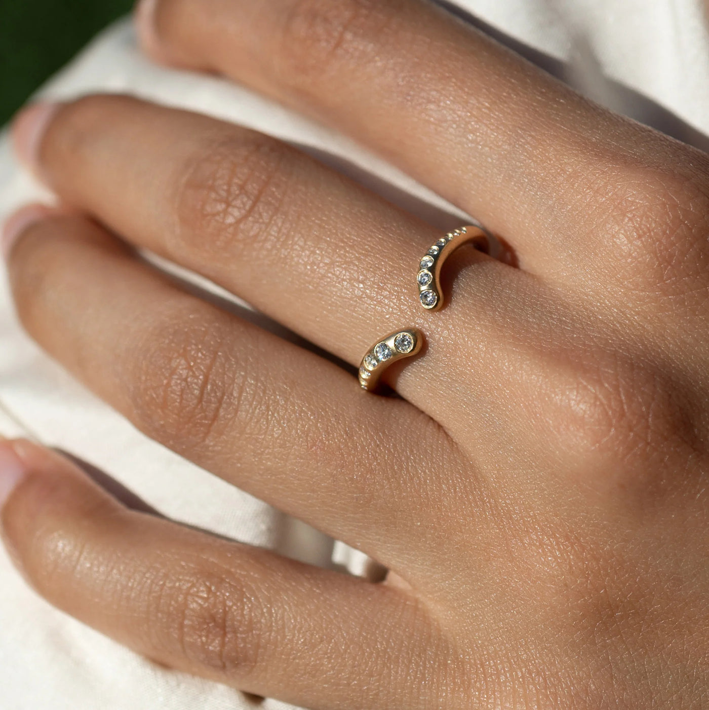 White Space Jewelry 14k yellow gold white diamond nesting pinky cuff ring