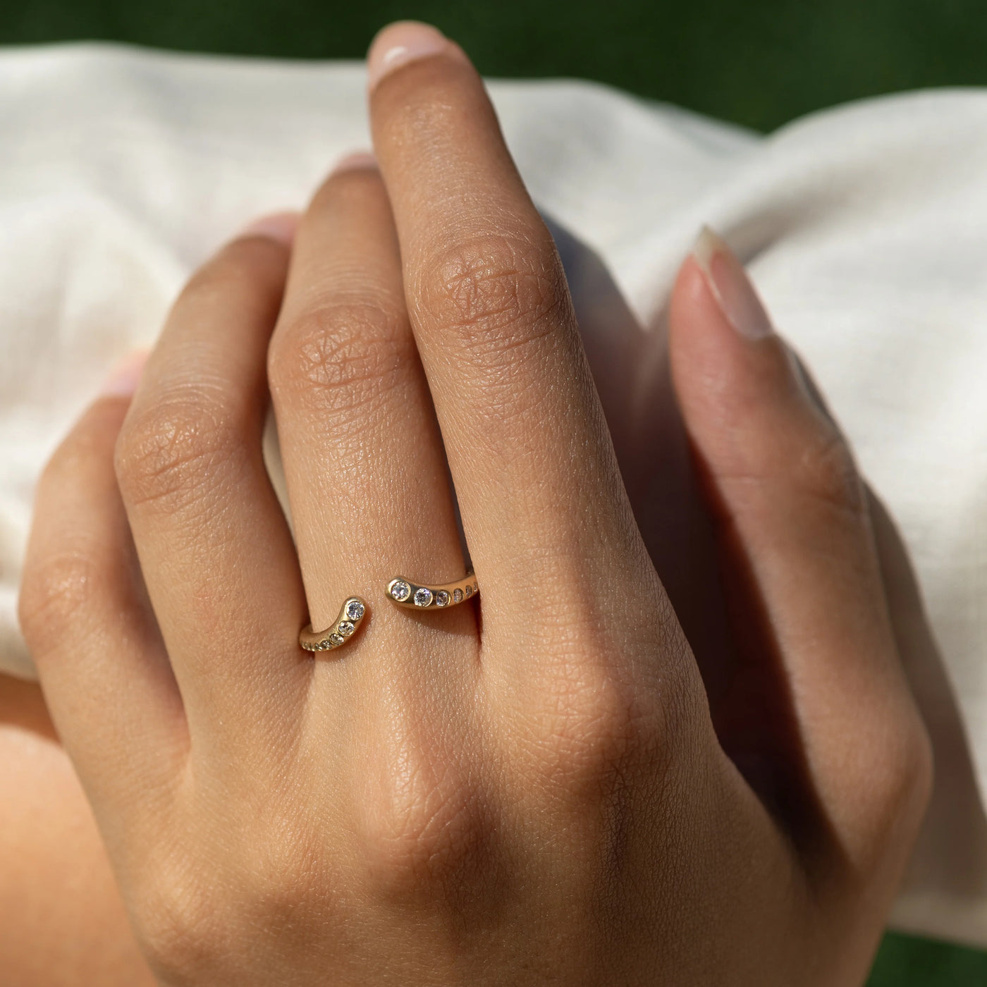 White Space Jewelry 14k yellow gold white diamond nesting pinky cuff ring