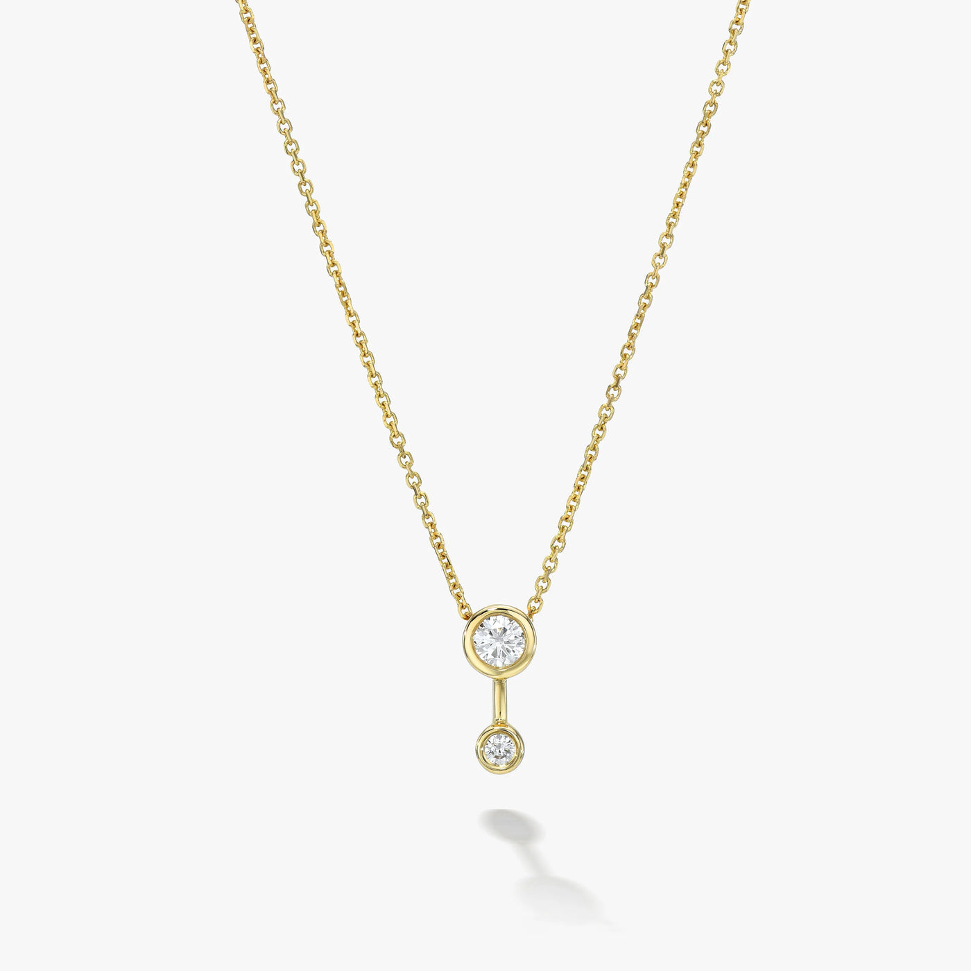 White Space Jewelry 14k yellow gold white double diamond bezel set necklace