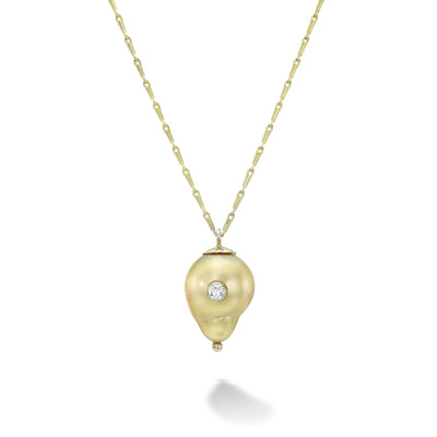 White Space 14k yellow gold Kenna golden South Sea Baroque Pearl pendant necklace with white diamond. 