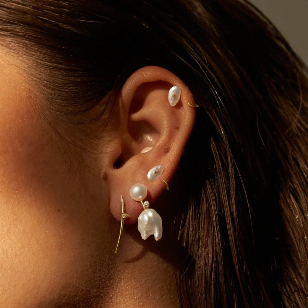 White Space 14k yellow gold diamond long arc earrings
