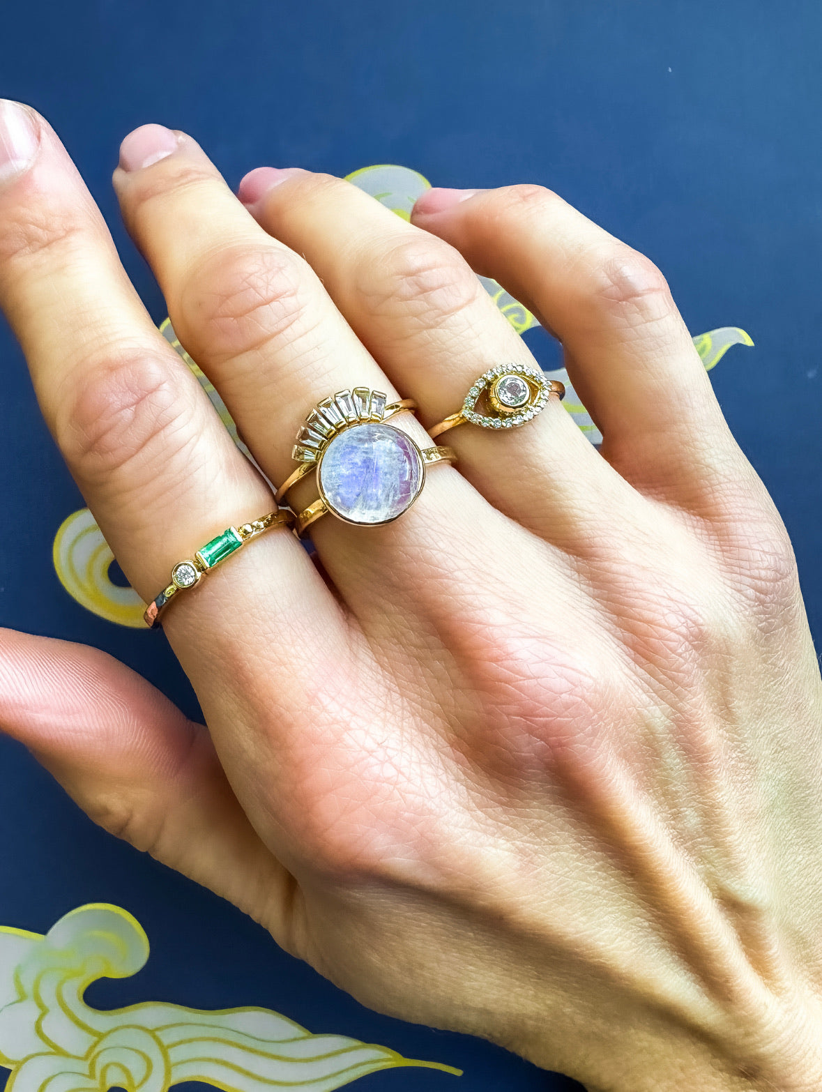 stackable emerald diamond evil eye gold dainty fashion moonstone Evil Eye topaz Anzie