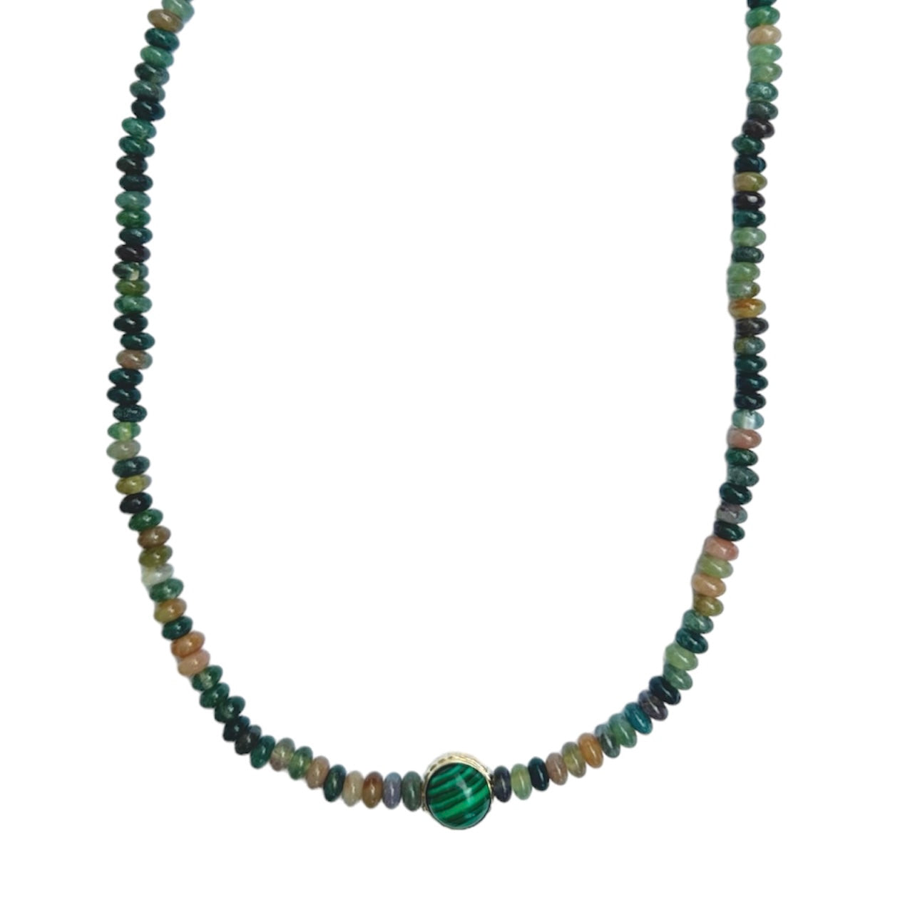 luis morais indian agate beaded necklace 14k gold color cabochon chrysoprase and malachite skull toggle clasp 16" 