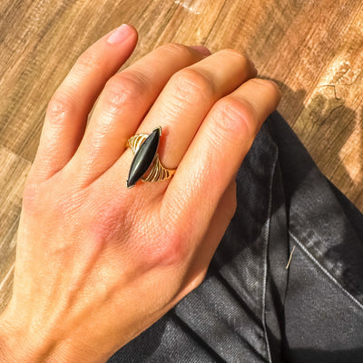10k yellow gold vintage marquise black onyx ring