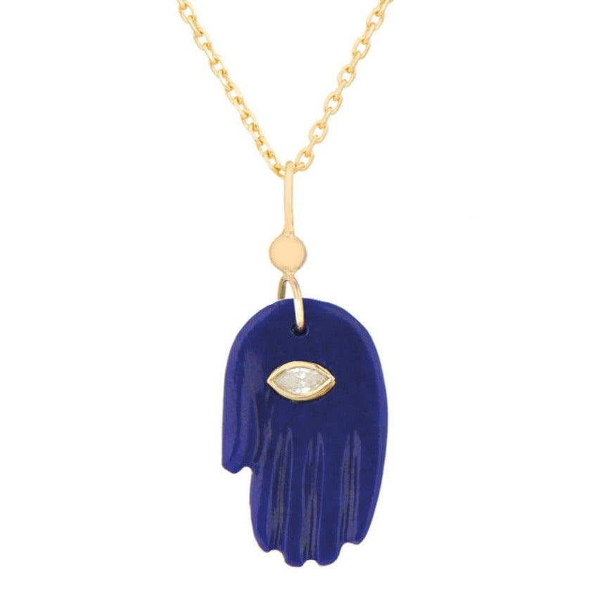 Lapis Lazuli Mudra's Hand & Diamond Eye Necklace