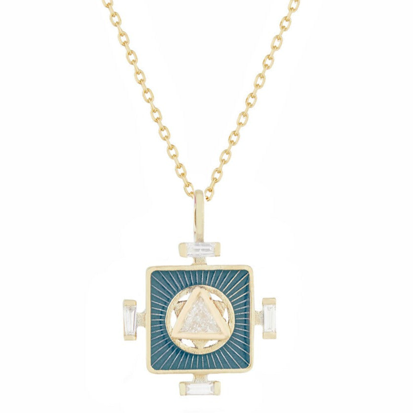 14k yellow gold enamel diamond pendant chakra