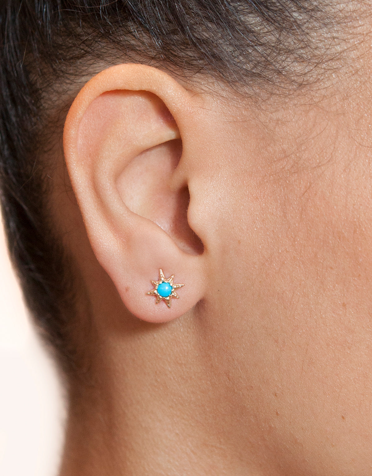 14k yellow gold turquoise star stud earring