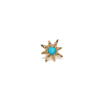 14k yellow gold turquoise star stud earring