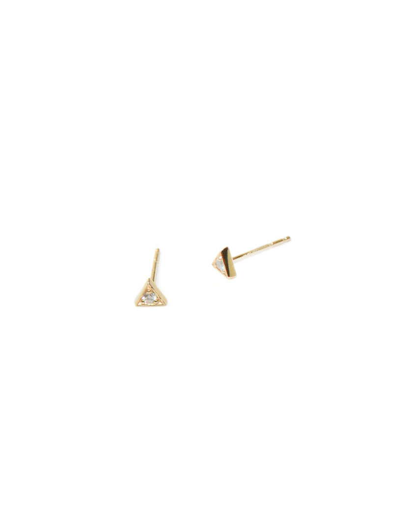 gold post diamond earring triangle setting micro stud Art-Deco single Anzie