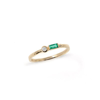 14k yellow gold ring white diamond emerald baguette stack