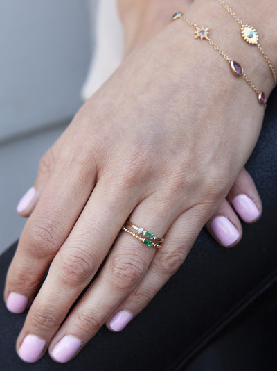 14k yellow gold ring white diamond emerald baguette stack