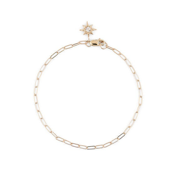 14k yellow gold paperclip chain bracelet star diamond charm