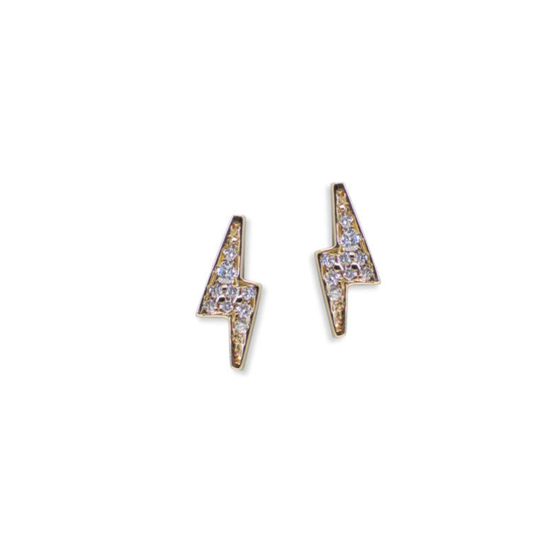 14k yellow gold diamond stud earrings lightning bolt