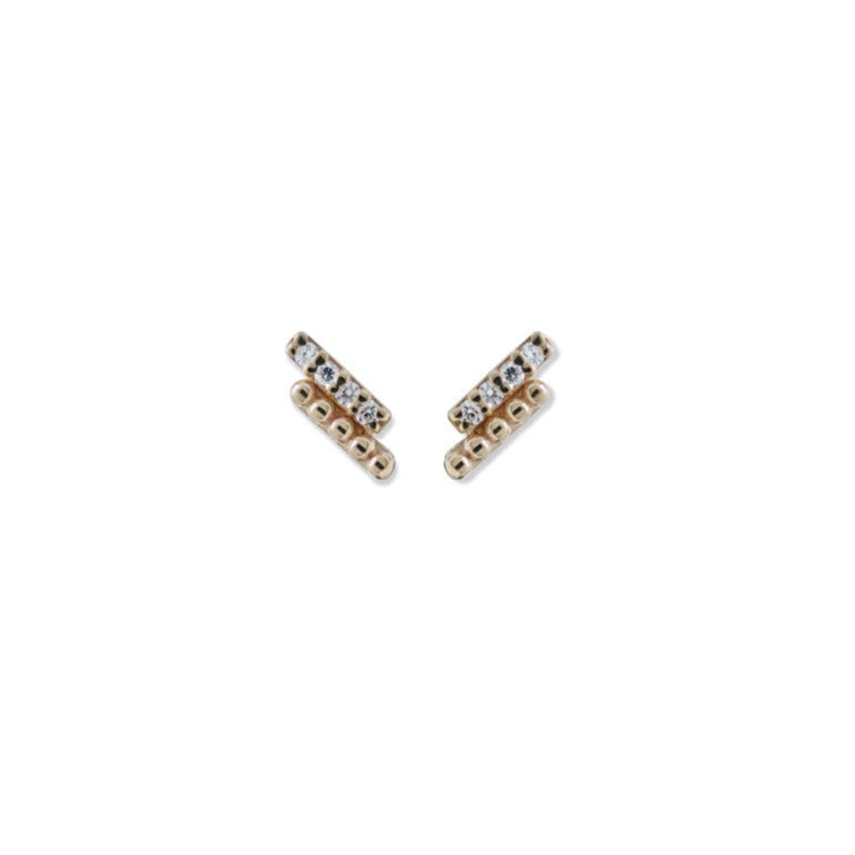 Pave diamond gold bar earring Dew Drop single or pair Anzie