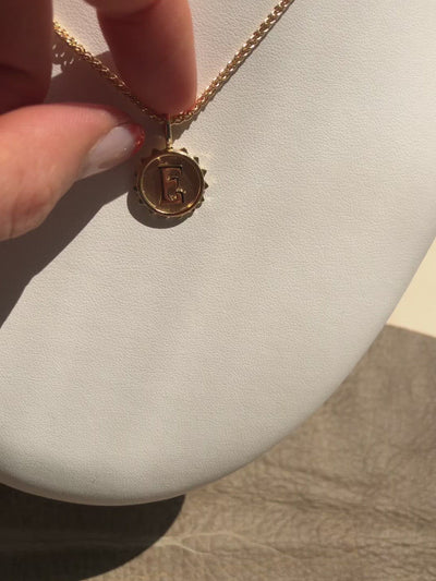 14k yellow gold coin medallion initial necklace 