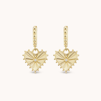 14k yellow gold heart diamond huggies earrings hoops