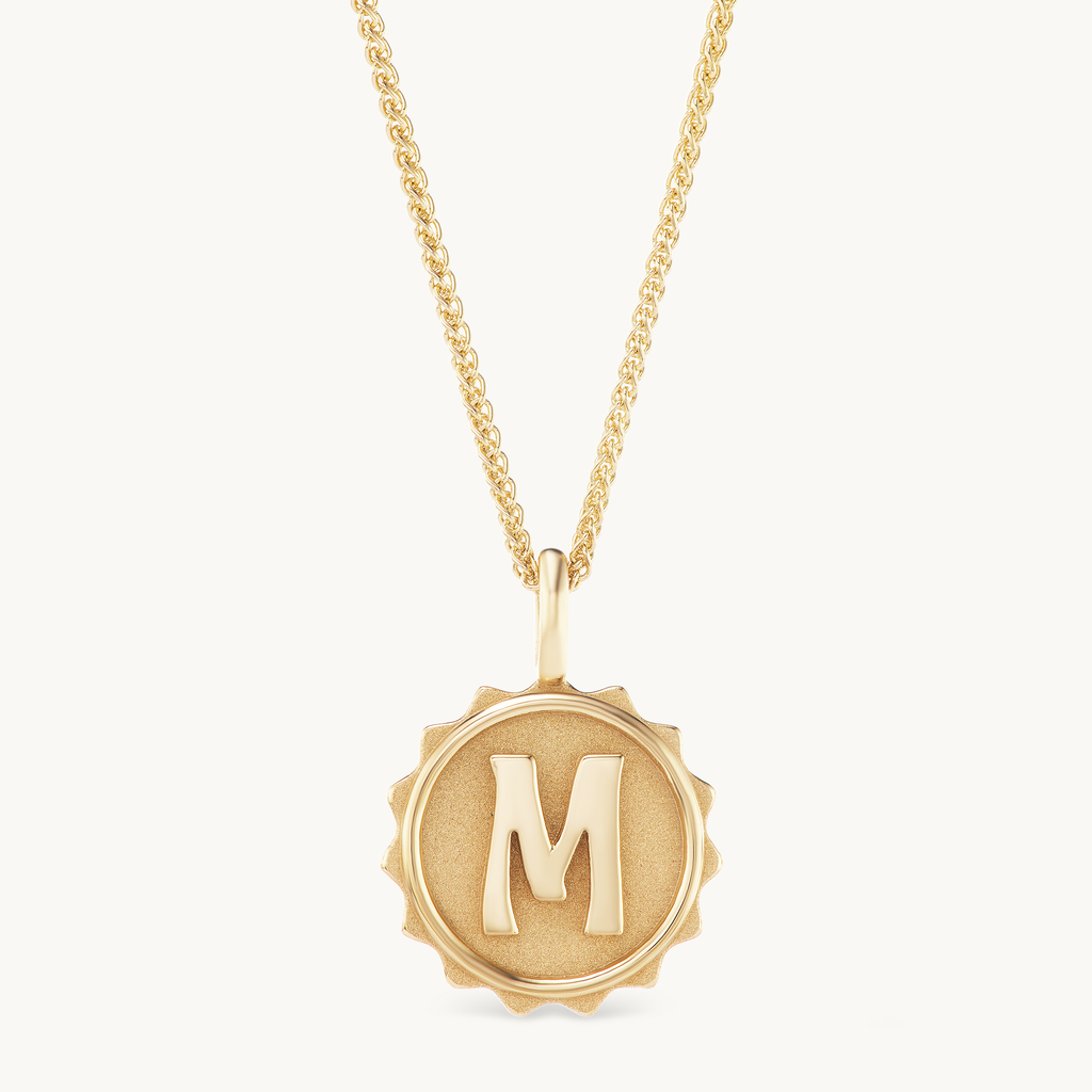 14k yellow gold coin medallion initial necklace 