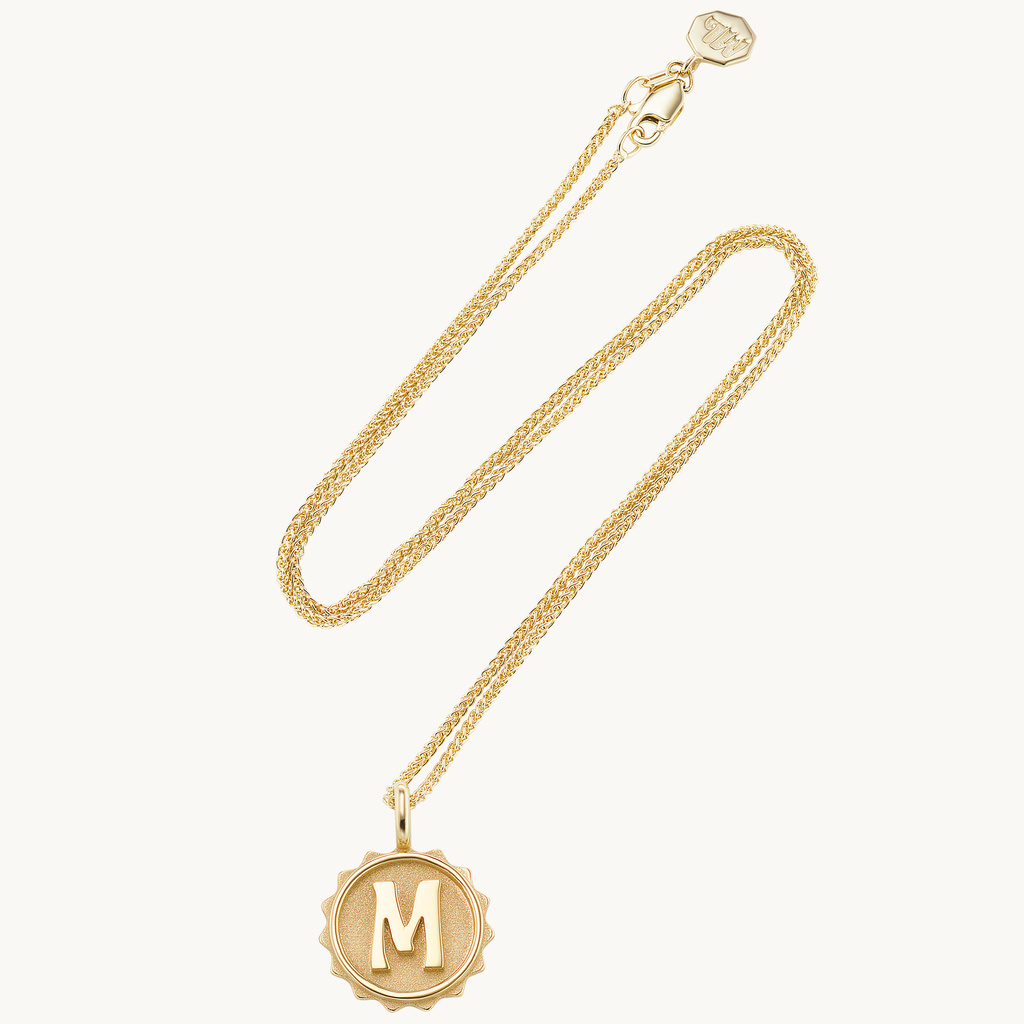 14k yellow gold coin medallion initial necklace 