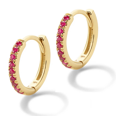 Alison Loud 14k yellow gold ruby huggies hoop earrings 