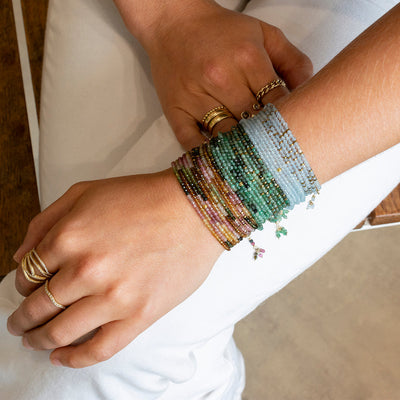 Anne Sportun unique 18k yellow gold wrap necklace/bracelet with aquamarine stones beads. Comes in your choice of many gemstone options