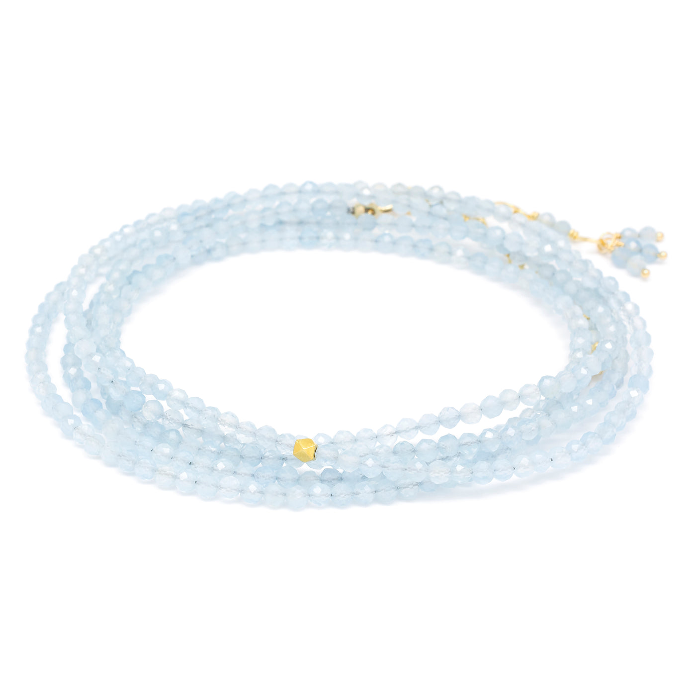 Anne Sportun unique 18k yellow gold wrap necklace/bracelet with aquamarine stones beads. Comes in your choice of many gemstone options