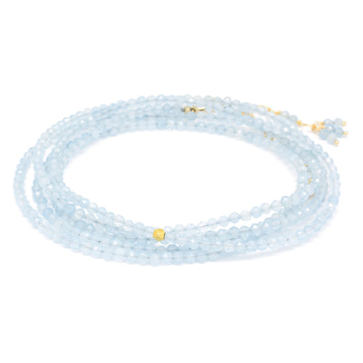 Anne Sportun unique 18k yellow gold wrap necklace/bracelet with aquamarine stones beads. Comes in your choice of many gemstone options